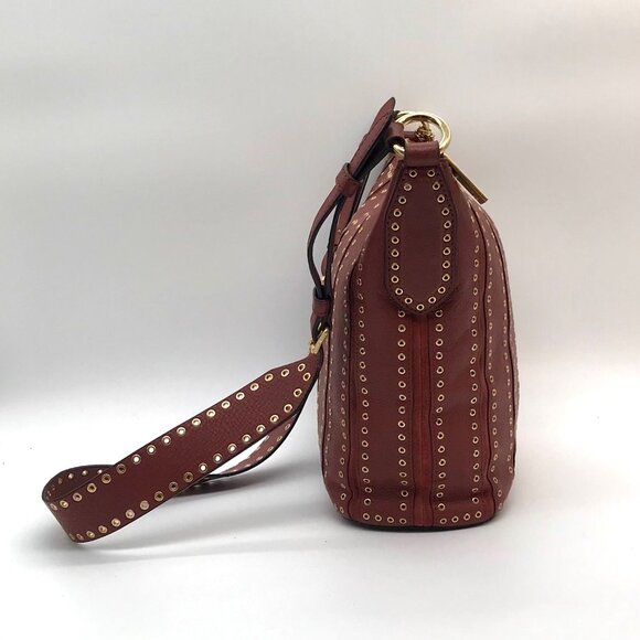 Michael Kors Brick Leather Brooklyn Grommet Feed Crossbody Bag - Picture 4 of 11